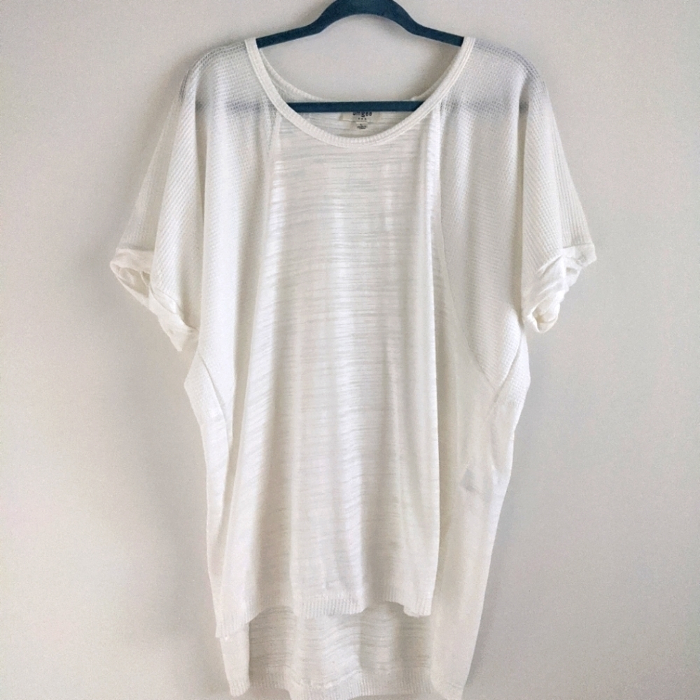 Nwot Umgee Mixed Fabric White Tunic Tee Shirt L